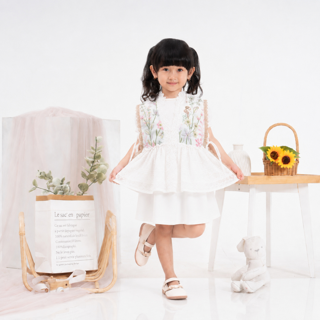 Delova Kids - LUNA VEST VOL. 2 Brukat Rompi Anak Renda Tille Outer Kondangan Lebaran Pesta Korean Style Couple Mom