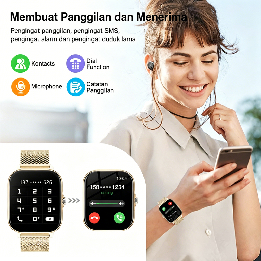 Premium Lige Smartwatch Wanita Sport Smart Watch Panggilan Bluetooth Dial Sentuh Pelacak Kebugaran