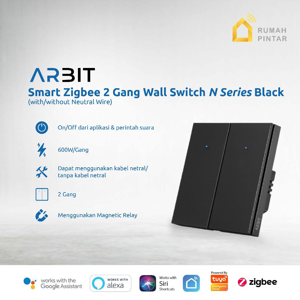 ARBIT Zigbee Wall Switch N Series Saklar Pintar Smart Home Black