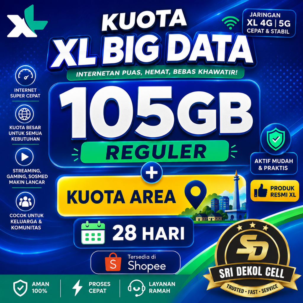 Kuota XL Big Data 105GB Reguler + Kuota Area Masa Aktif 28 Hari | SRI DEKOL CELL