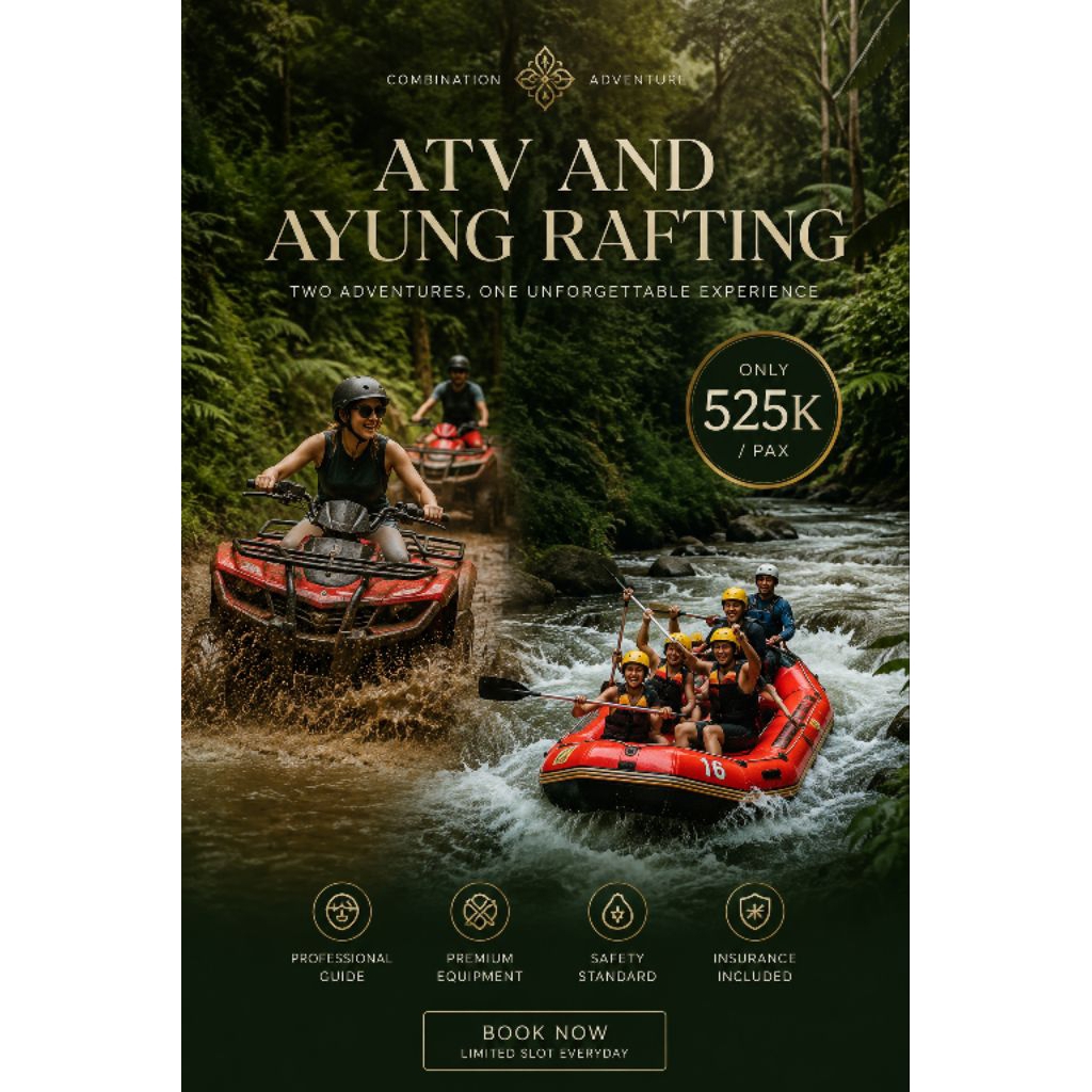ATV Ubud + Ayung Rafting Bali Combo Adventure | Paket Wisata 2 Aktivitas  |