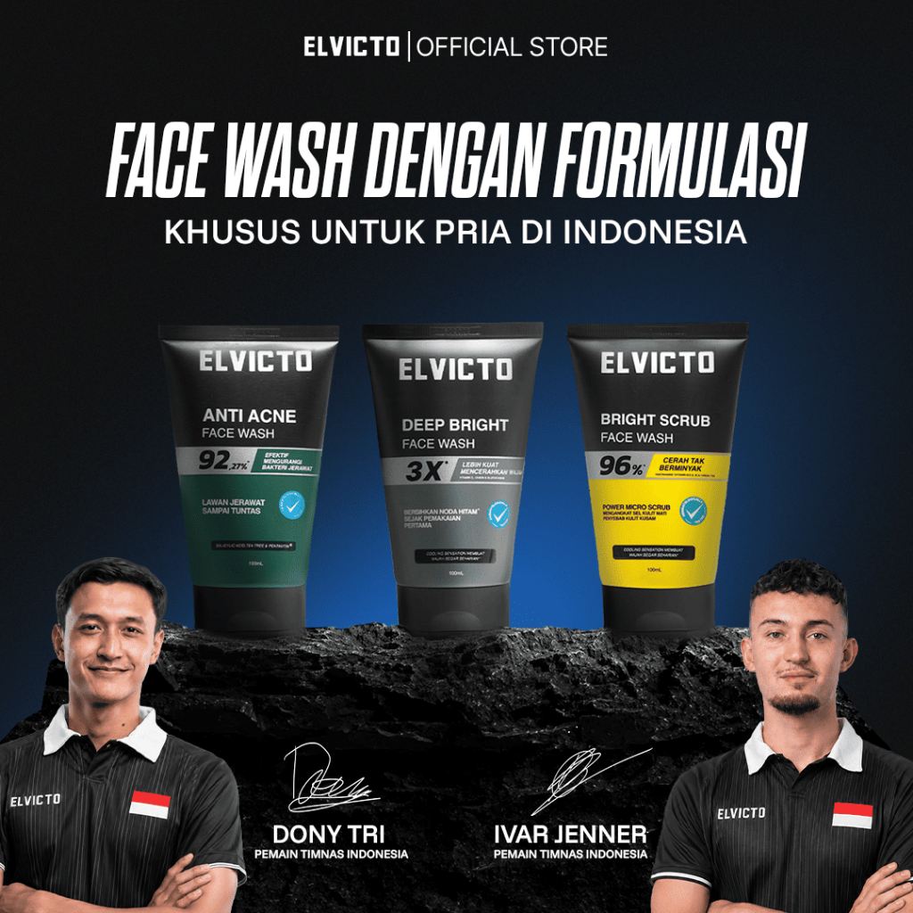[NON SLS] ELVICTO  FACE WASH 100gr | Face Wash Pria Sabun Cuci Muka Brightening Deep Clean 5 in 1 Ch