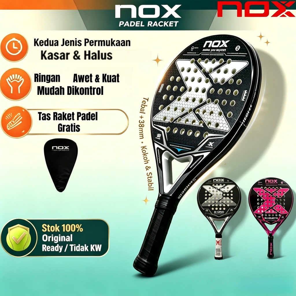 [ORI]Raket Padel NOX Serat Carbon  3K Permukaan Kasar & Halus Cocok Pemula Wanita/Pria,Main Kasual H