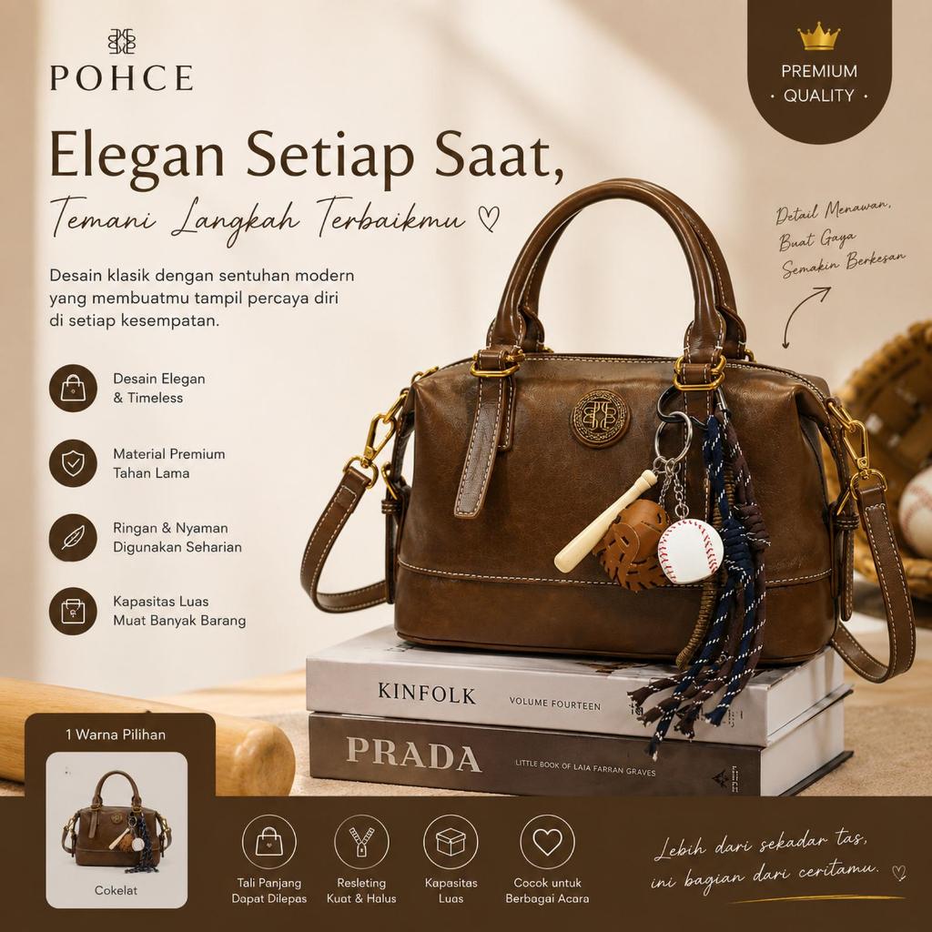 Château Bag - Tas Yichen Wanita Handbag Sling Bag Kulit Sintetis Premium Warna Coklat – Elegant Clas