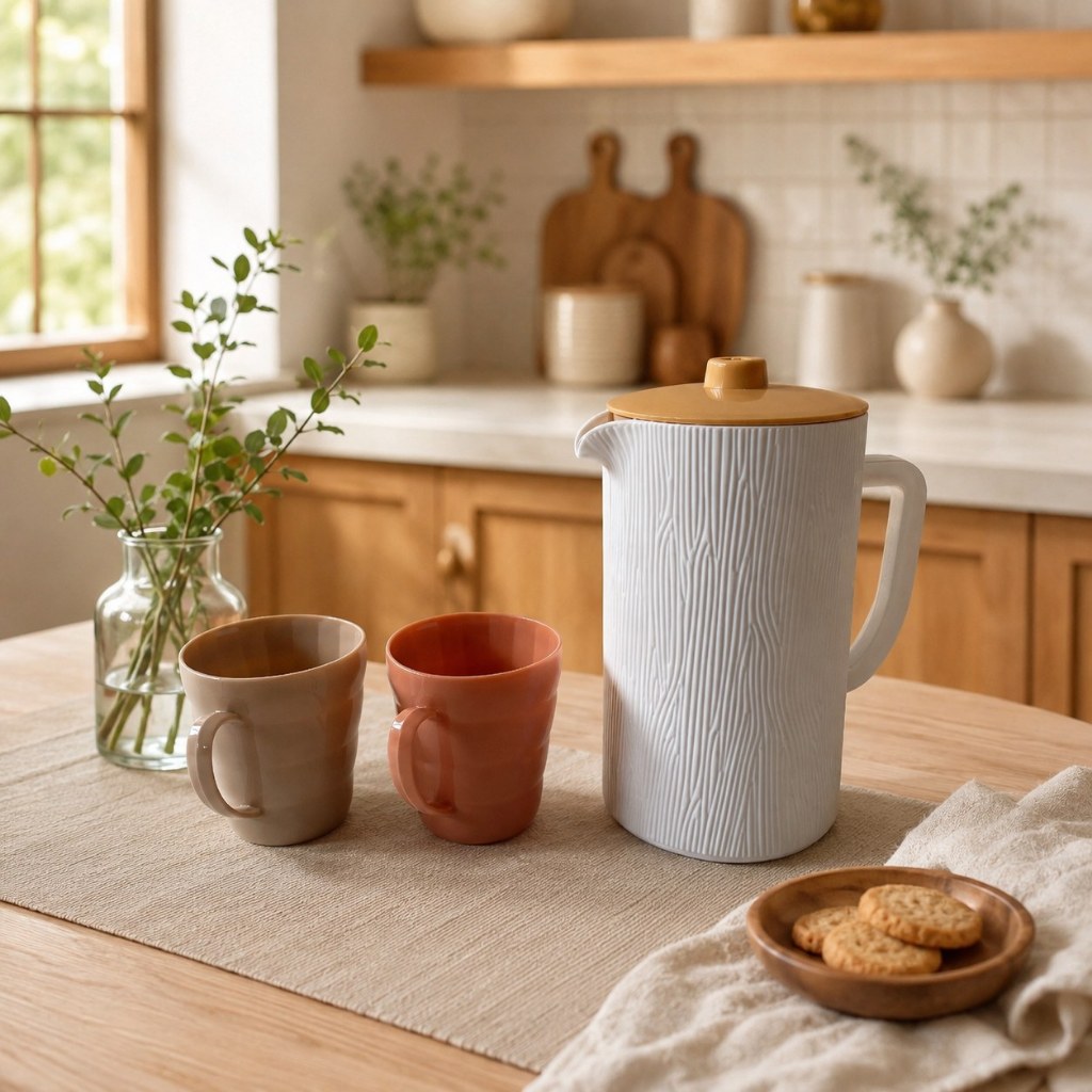 Teko Air Minum Plastik 1.7 Ltr dengan 2 Gelas Pink, Beige, Green - Malmo Jug Set Pastel Series