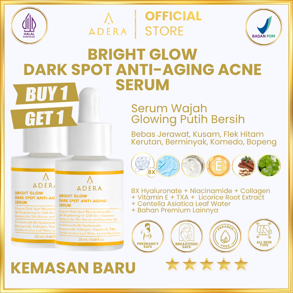 [Beli 1 Gratis 1] Adera Serum Wajah Glowing Putih Bersih Bebas Jerawat Kusam Flek Hitam Kerutan Berm