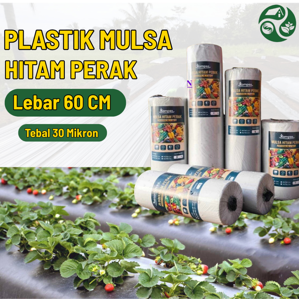 Kebun Tani - Plastik Mulsa 60 Cm (0,6 M) Hitam Perak Anti Gulma Tebal 30 Mikron  | Mulsa Pertanian T