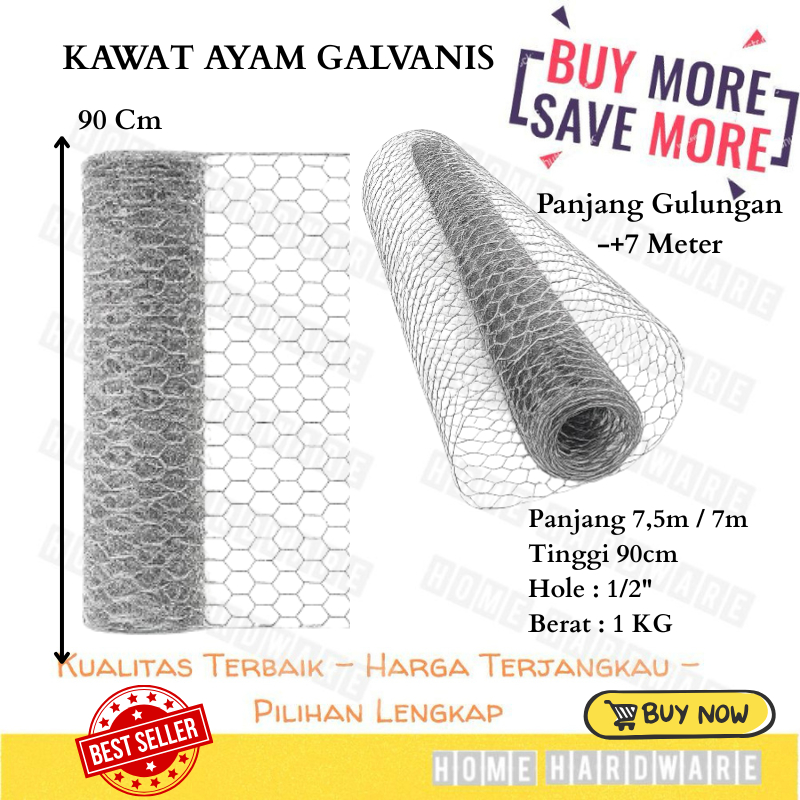 Kawat Ayam Mesh kawat kandang 7 M / Kawat hexagonal / CHICKEN WIREMESH 1 kg / GALVANIS per Roll