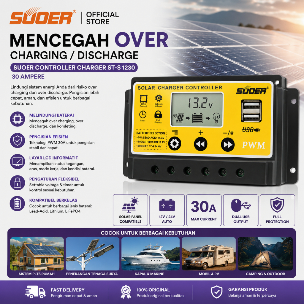 SUOER CONTROLLER CHARGER ST-S 1230 30 AMPERE