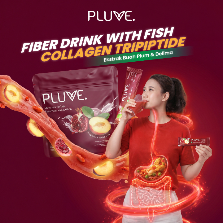PLUVE Fiber Drink Minuman Serbuk Plum Delima - Suplemen Diet & Detoks Melancarkan Pencernaan dan Men
