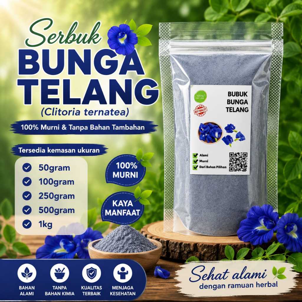Serbuk Bunga Telang Murni 100% | Bubuk Bunga Telang Kualitas premium