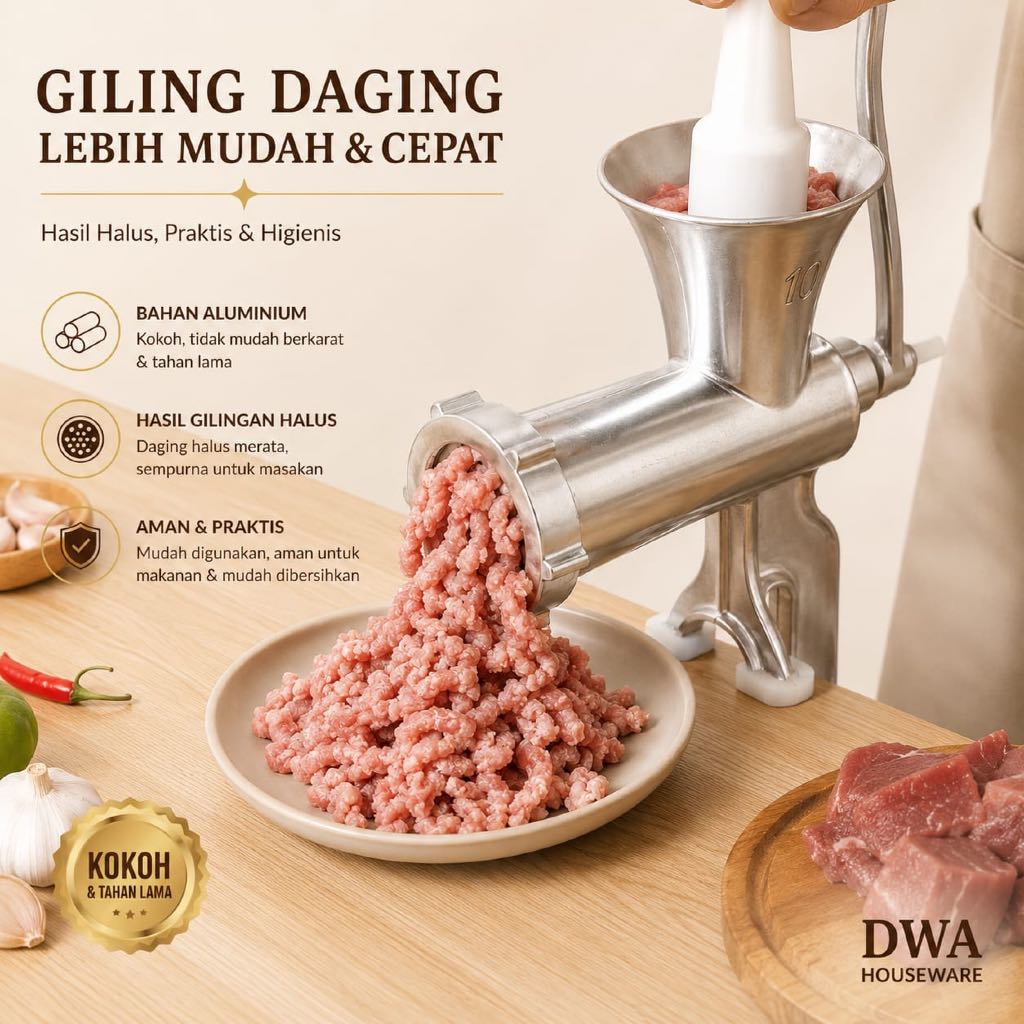 Mesin Giling Daging Manual Stainless / Alat Giling Bakso Ayam Sapi Jepit Meja
