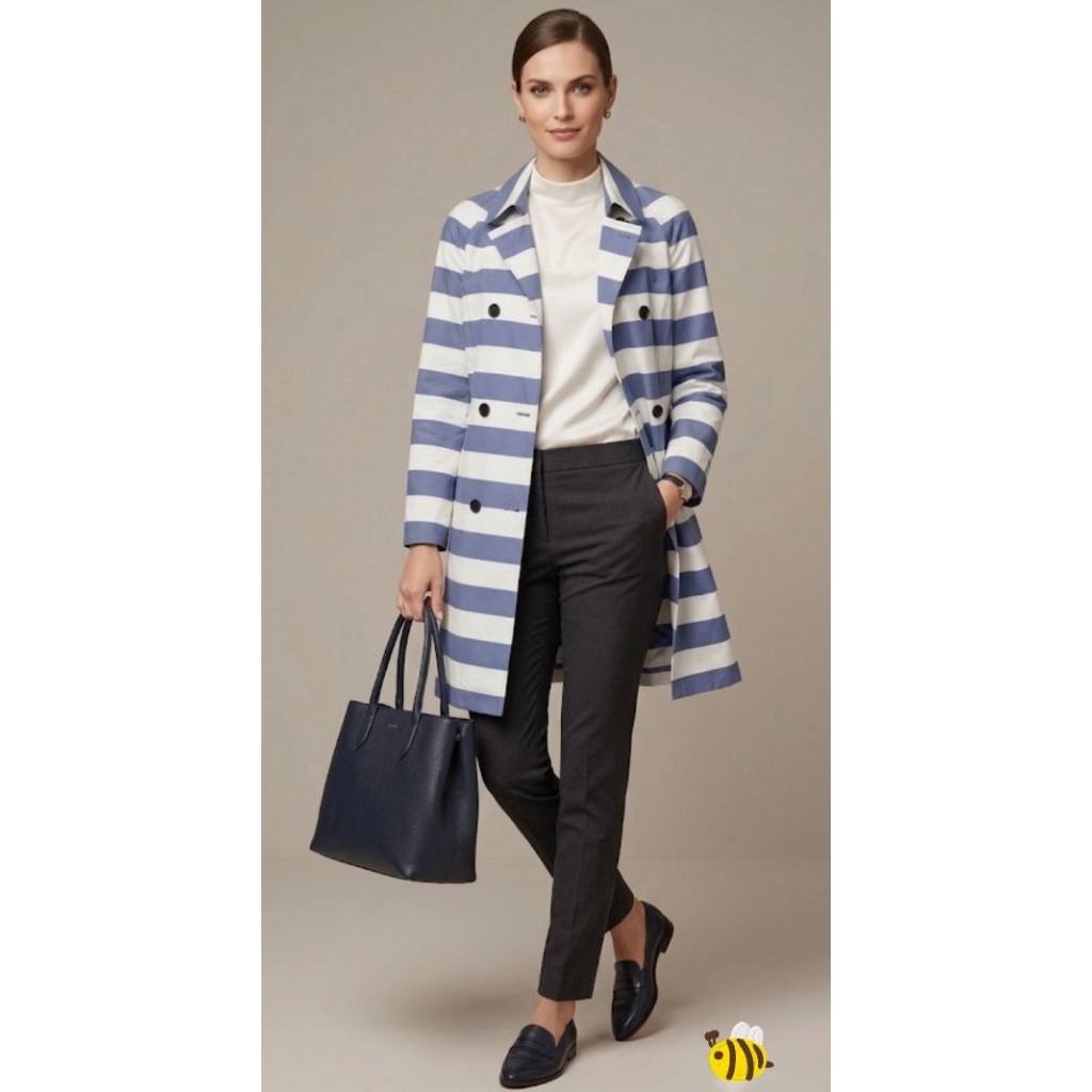 Jaket Panjang Outer Long Coat Biru Putih ESP
