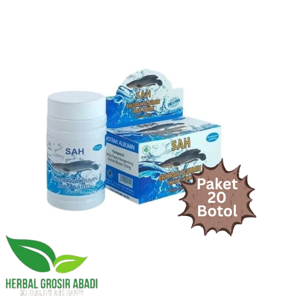Sah Albumin Paket Hemat 20 Botol | Ekstrak Ikan Kutuk | Kapsul Sah Albumin Isi 60 Kapsul