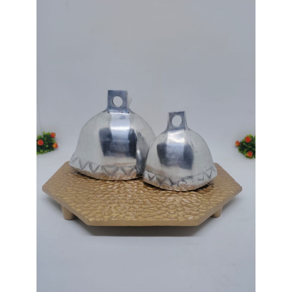 Klontongan silver kluntung sapi almunium bandul kayu