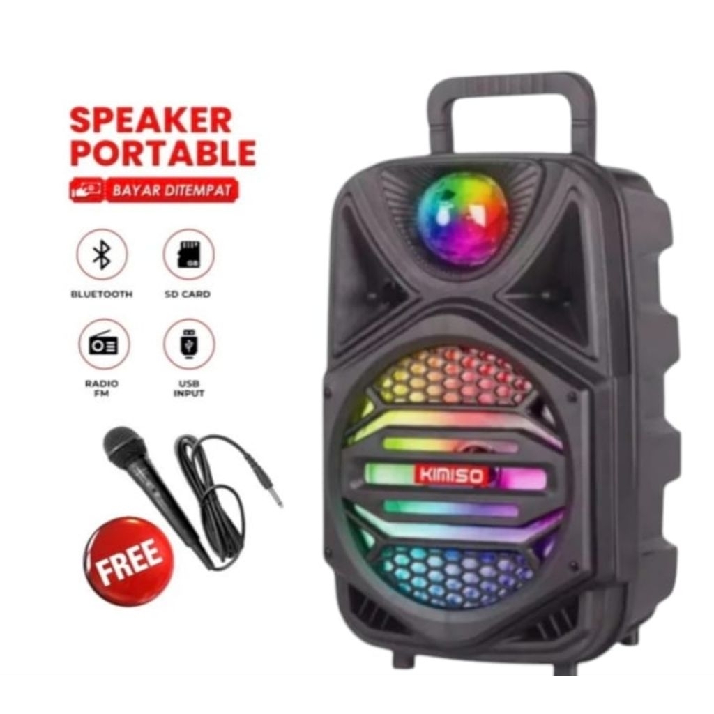 Speaker Bluetooth Kimiso 8.5inc Subwoofer aktif Mp3 player 7801 Gratis Mic karaoke player karoeke FM