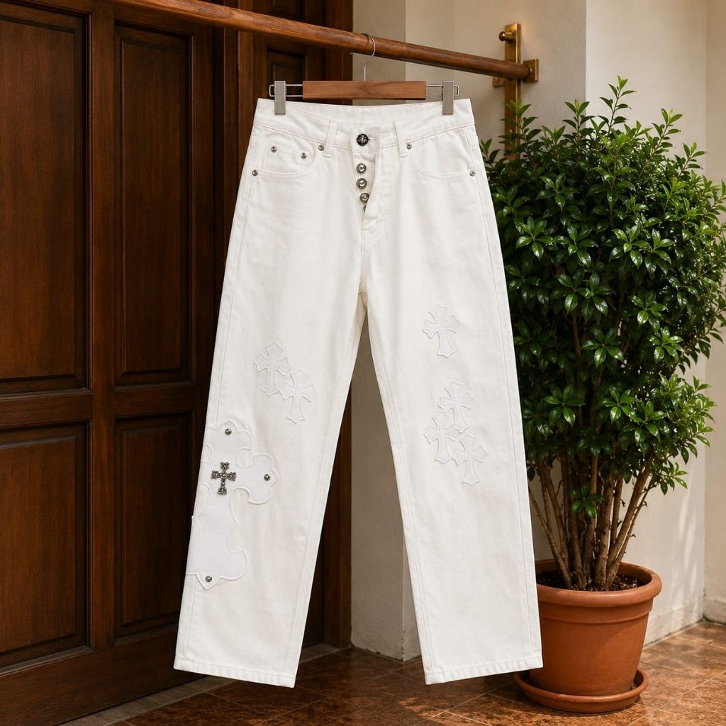 Chrome Hearts Rare White Patch Jeans