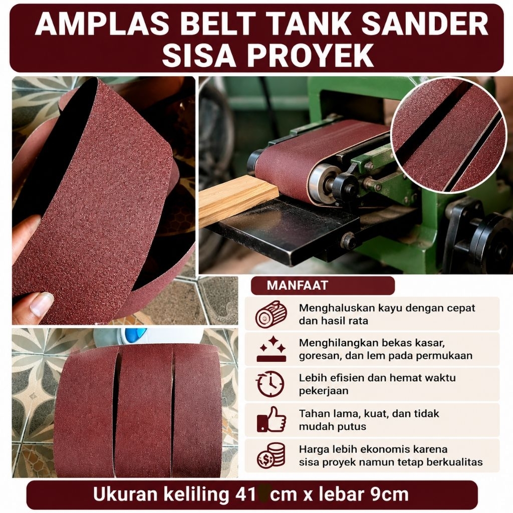 Amplas Belt Tank Sander 9cm x 41cm Sisa Proyek 90% | Amplas Belt Bekas Gudang Grid 60 80 120 | Ampla
