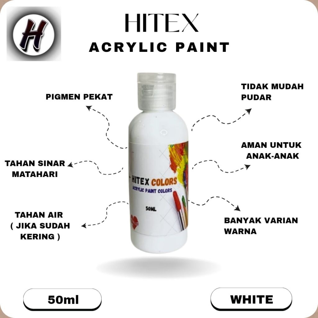 Acrylic Paint Cat Lukis / Cat Akrilik 50ml / Acrylic Paint Warna Putih