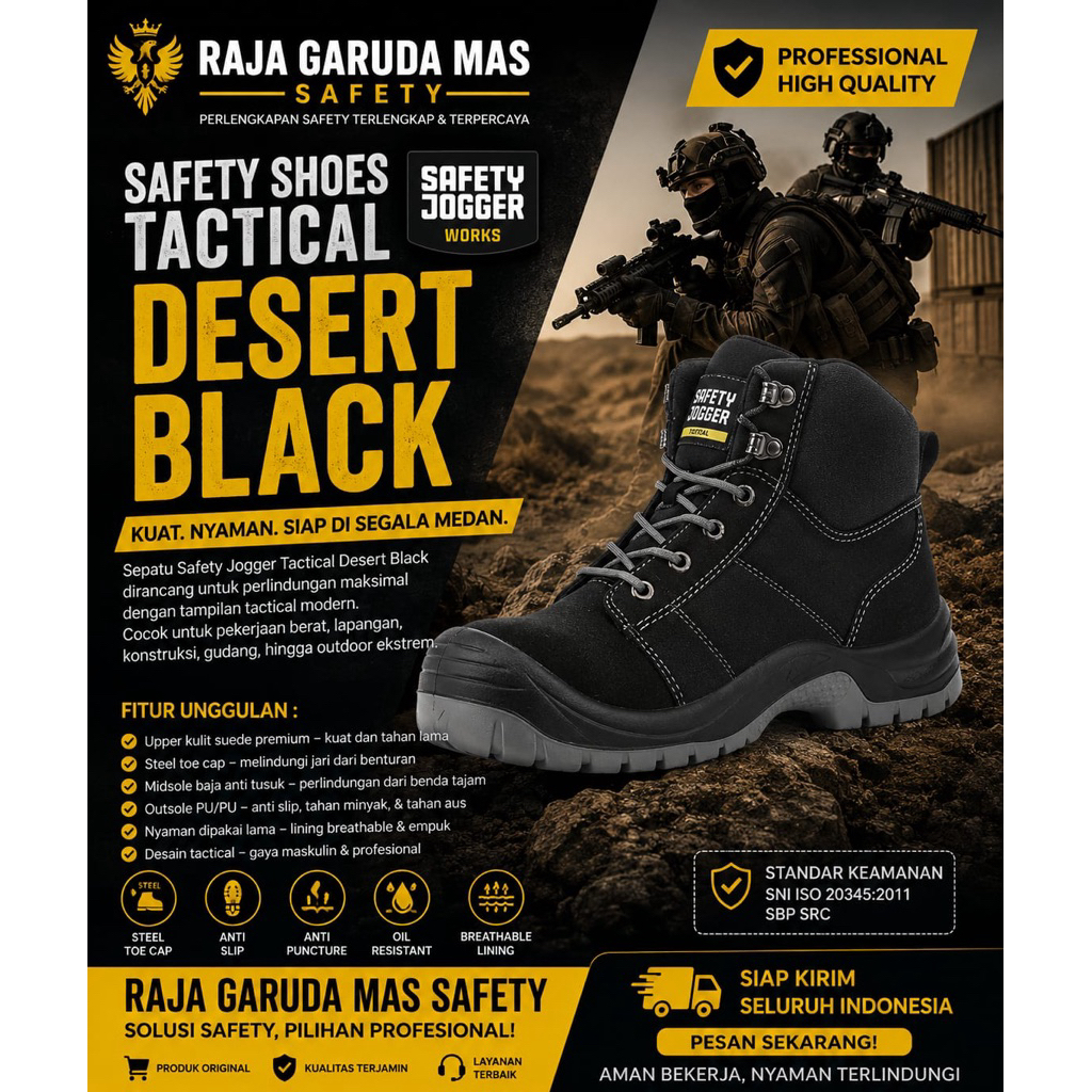 SEPATU SAFETY JOGGER TECTICAL DESERT -BLACK/ SEPATU SAFETY ORIGINAL JOGGER/ SAFETY JOGGER PROYEK CAS