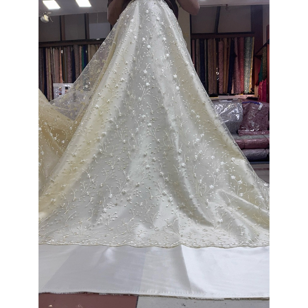 MURAH Kain bahan Tulle akar mutiara / bahan kebaya brokat (Tulle lilac)