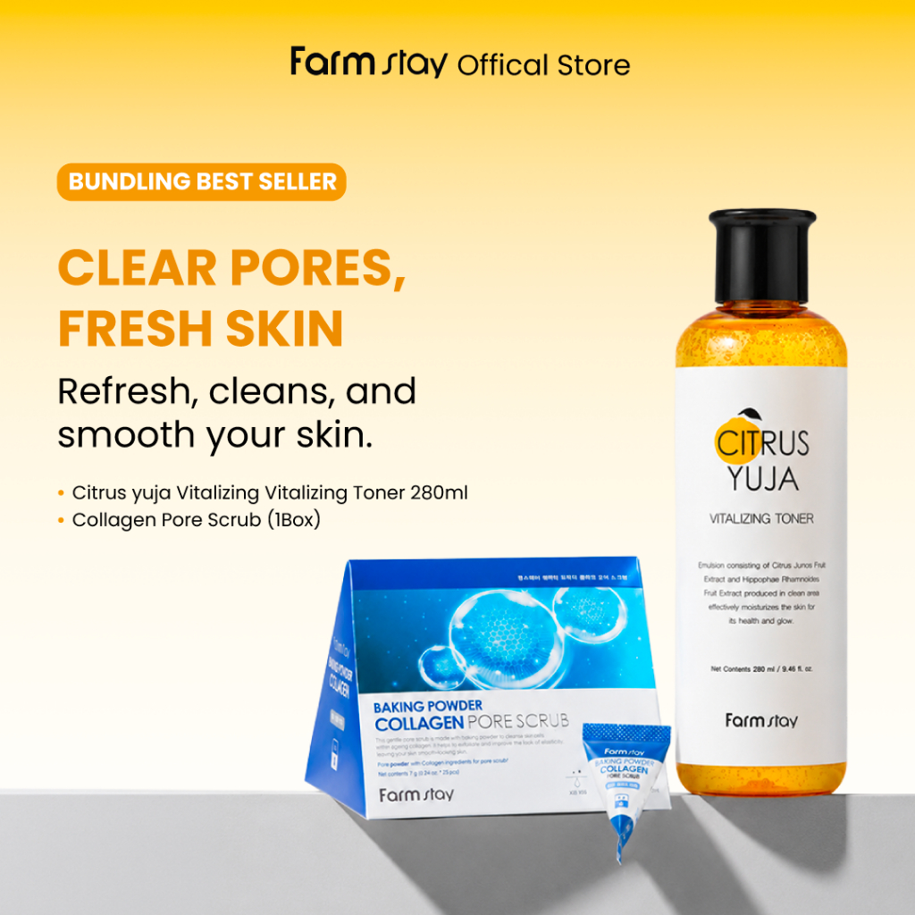 Farm stay Official Shop - Baking Powder Collagen Pore Scrub 7g*25 & Citrus Yuja Vitalizing Toner 280