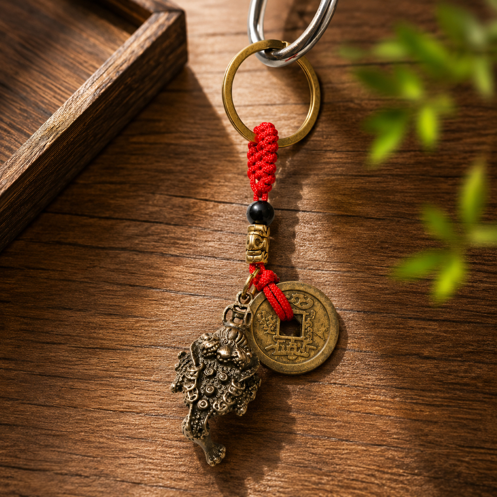 G3 Gantungan Kunci Koin Kuno Kodok Cina Feng Shui Fengshui Koin Hoki Keychain Keberuntungan