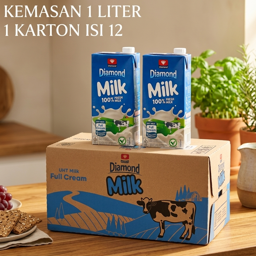 Susu UHT Diamond Milk 1L Isi 12 Pcs | Susu Cair Diamond 1 Liter | 1 Dus