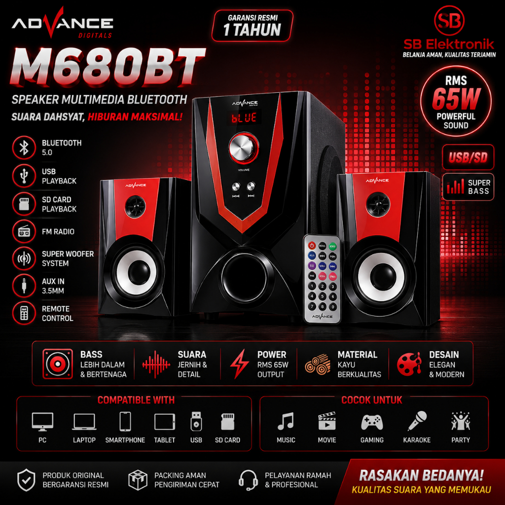 SPEAKER ADVANCE M680BT (BLUETOOTH, USB, SD CARD, LED DISPLAY, REMOTE, RADIO FM)