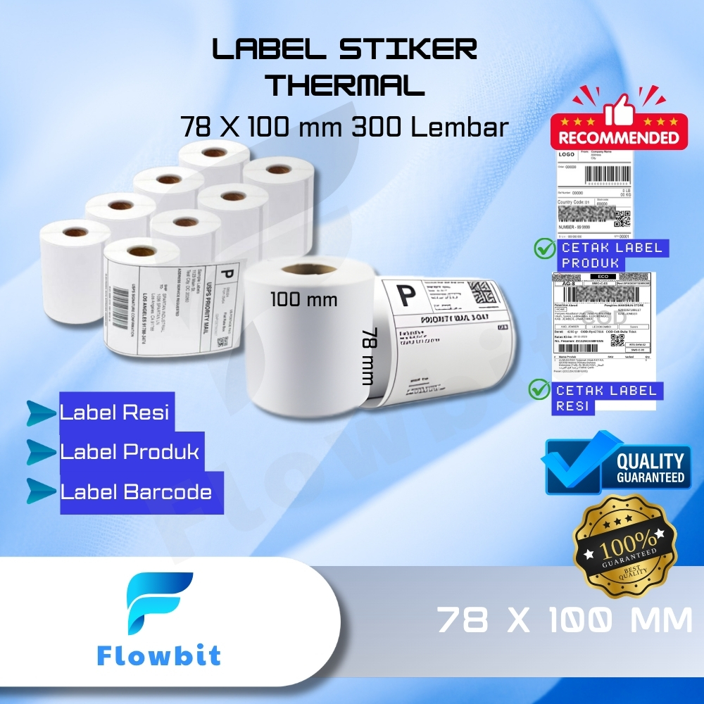 Kertas Thermal Roll 78x100 mm x 300 – Untuk Printer POS & Logistik - 1 BOX ISI 36 ROLL
