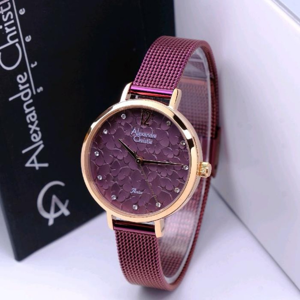 JAM TANGAN WANITA ALEXANDRE CHRISTIE AC 2728 AC2728 ROSEGOLD PURPLE MAROON