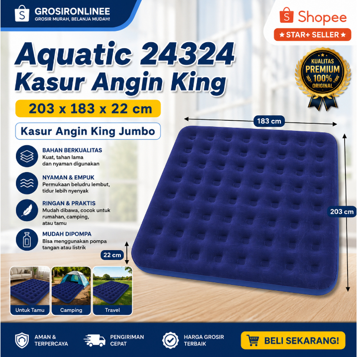 Aquatic 24324 Kasur Angin King 203 x 183 x 22 cm Biru / Kasur Angin King kasur angin aquatic king ju