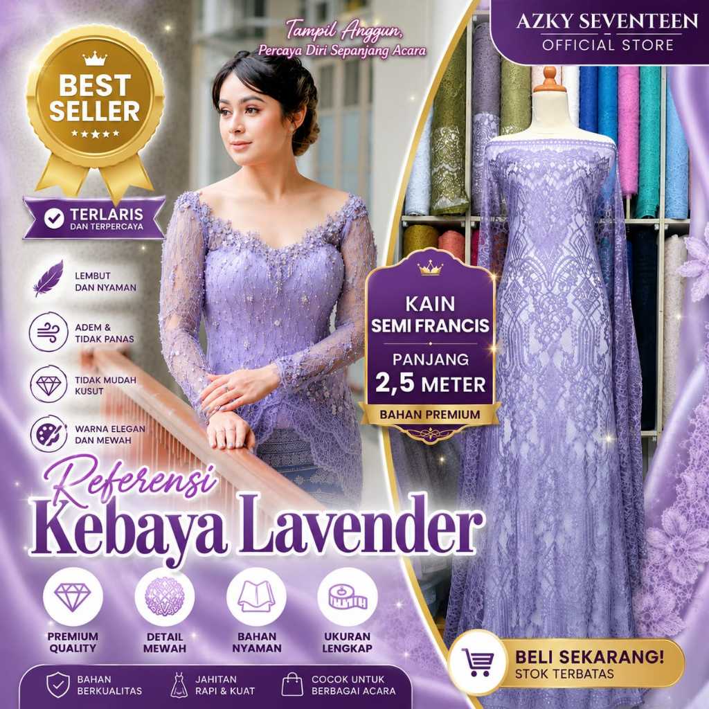 KAIN BROKAT SEMI FRANCIS AISYAH BAHAN PREMIUM BAKAL KEBAYA MODERN MOTIF STRIPES ISI 2,5 METER SIAP J