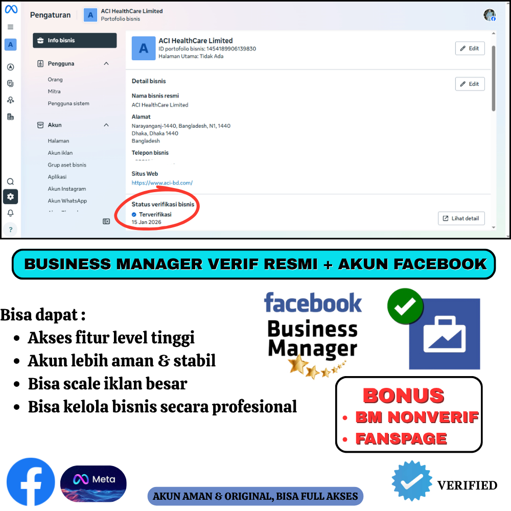 AKUN FACEBOOK + BUSINESS MANAGER VERIFIED RESMI