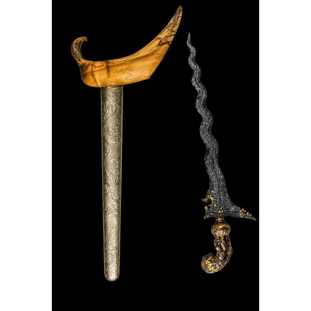 Keris Naga Raja Kinatah Emas Bali Sepuh Abad XV