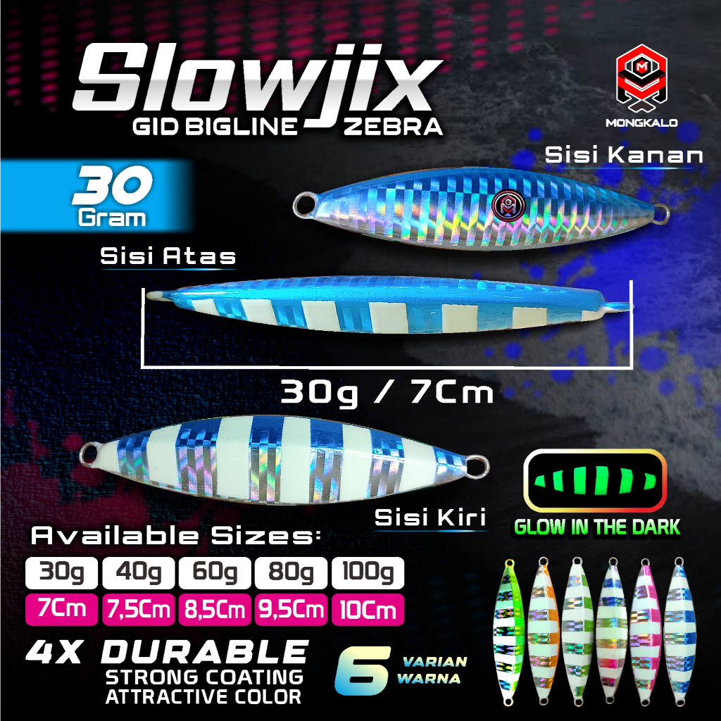 Metal jig 30g MONGKALO SLOWJIX GID Zebra Garis UV Umpan Metaljig 30gr Umpan Mancing 30gram Menyala M