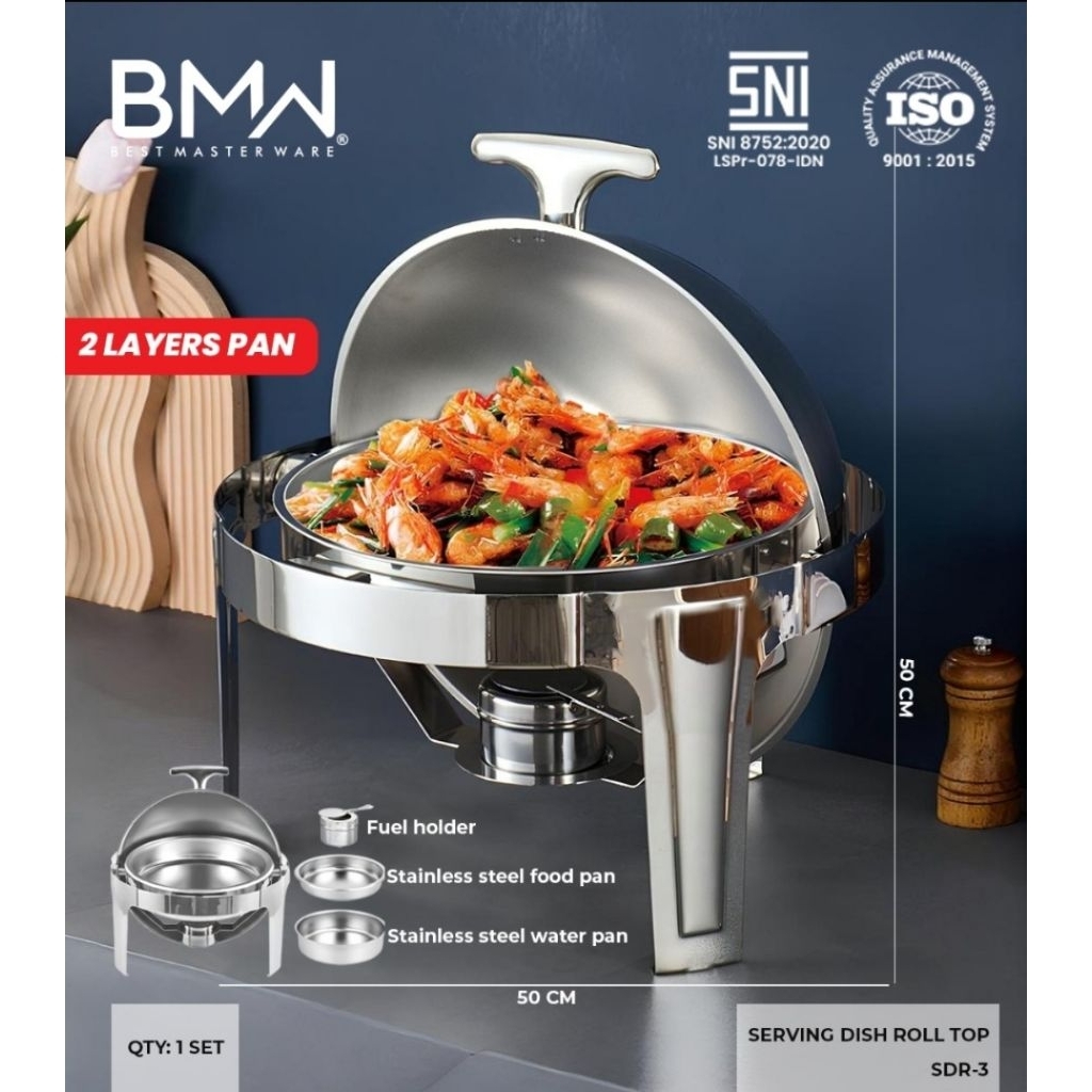 Chafing Dish Serving dish bulat Round Roll top bulat 6.8lt stainless