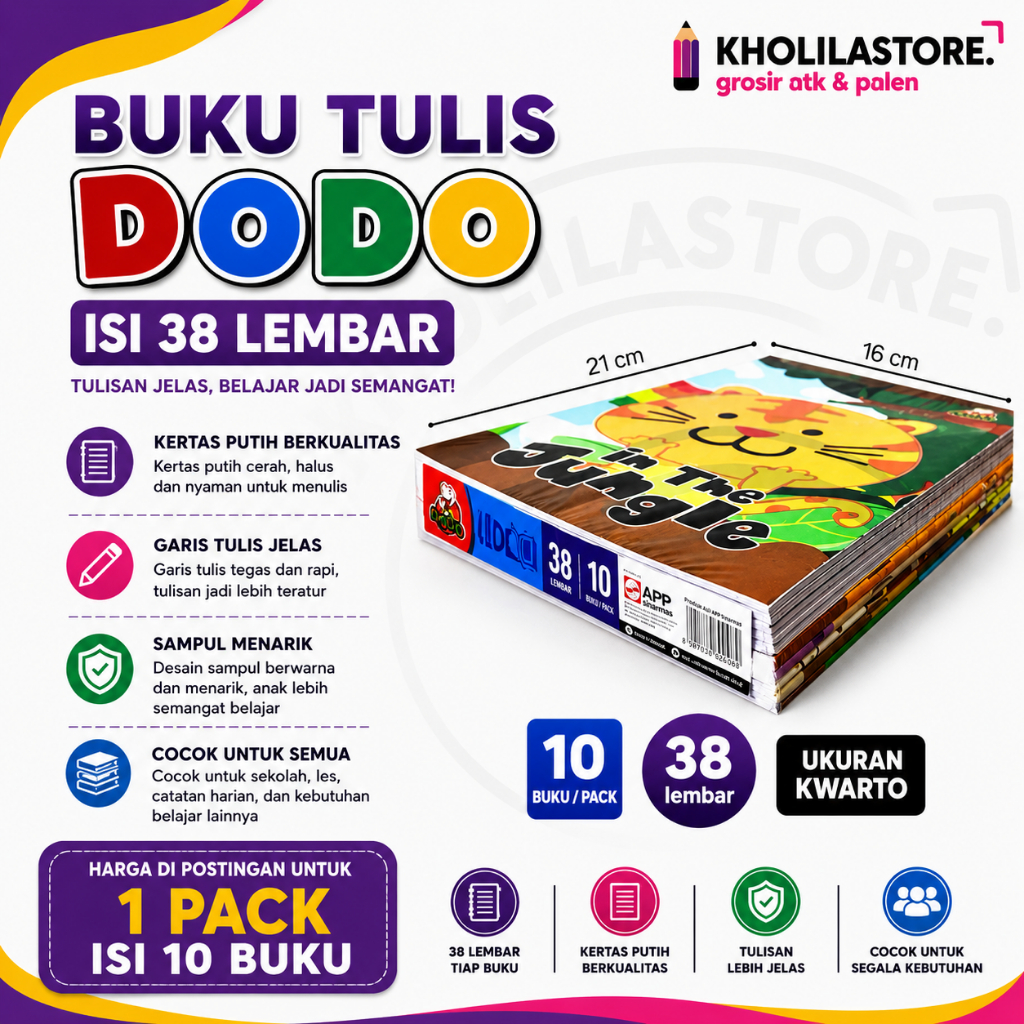 Buku Tulis Dodo 38 Kwarto Isi 10 Buku
