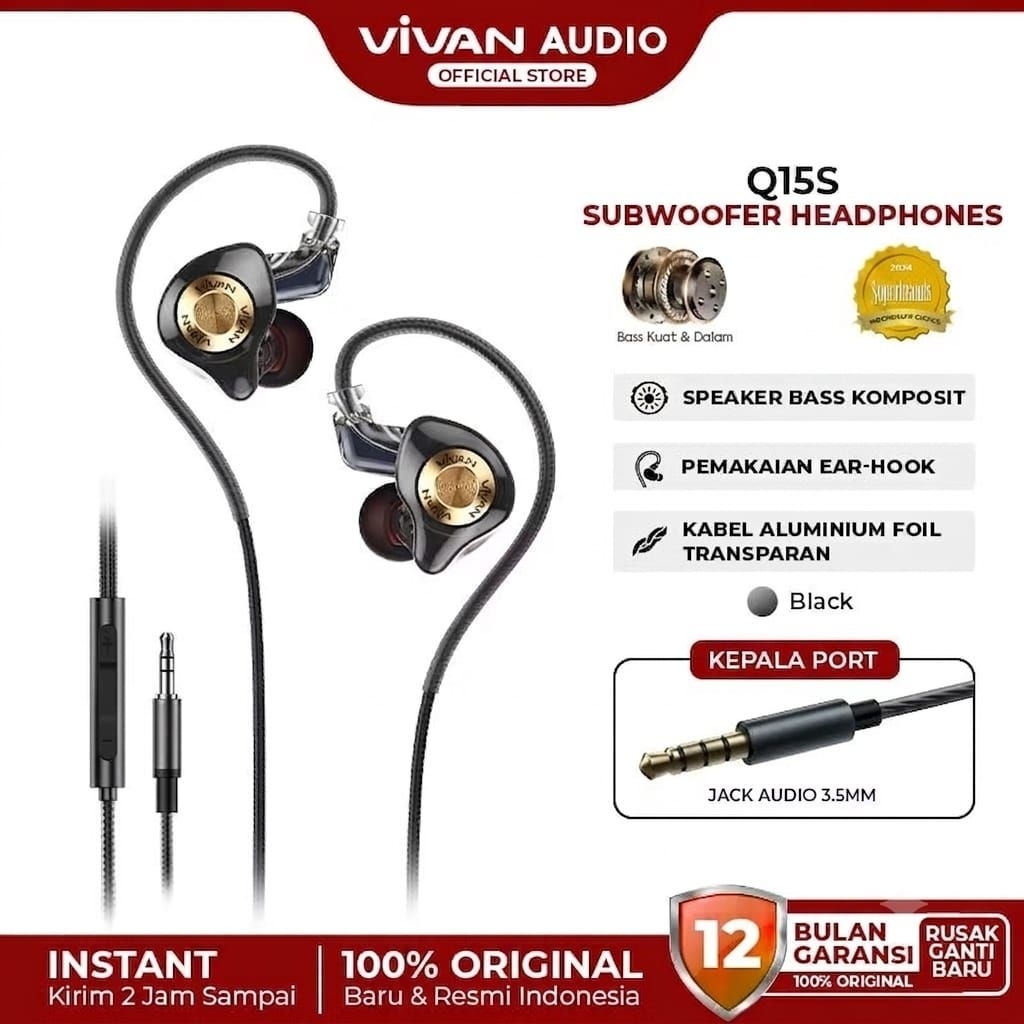 Vivan Q15s Headset Bass Komposit Wired Earphones Original