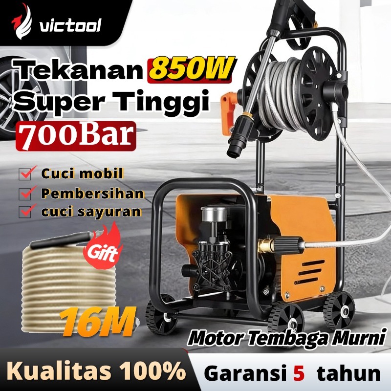 Victool Mesin Cuci Mobil Bertekanan Tinggi 850W Pistol air Bertekanan Tinggi 900Bar Selang Air 20m 4