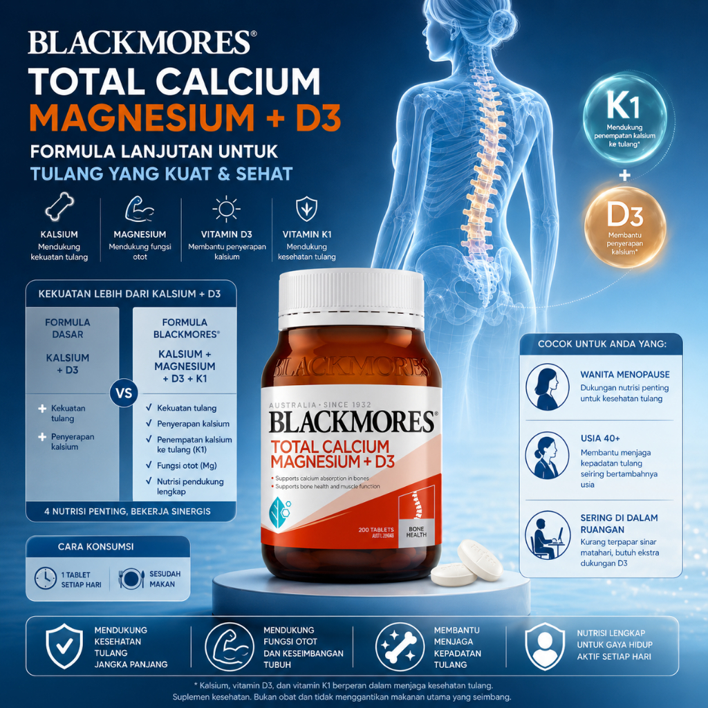 Blackmores Kalsium Magnesium D3 200 Kaplet Suplemen Kalsium untuk Tulang Kuat