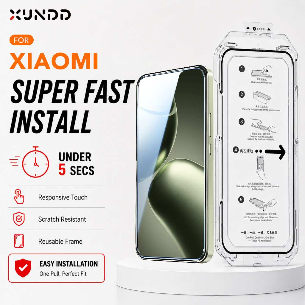 XUNDD Quick-Fit Install Tempered Glass Untuk Xiaomi 14T 14T Pro Dust-Free Installation-XDTG-004