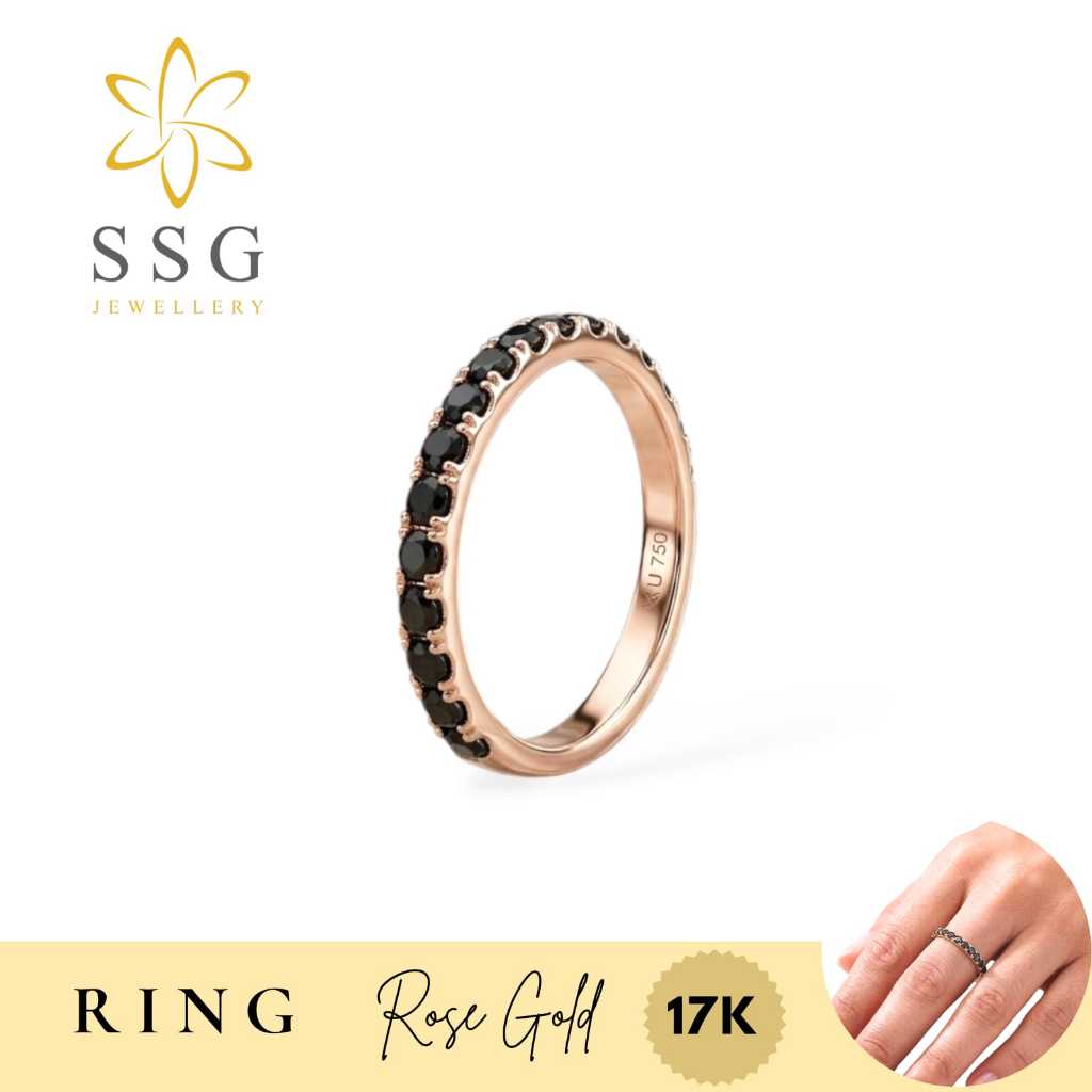 Cincin Permata Hitam-Cincin Listring Hitam/Kadar 17K/SSG Jewellery
