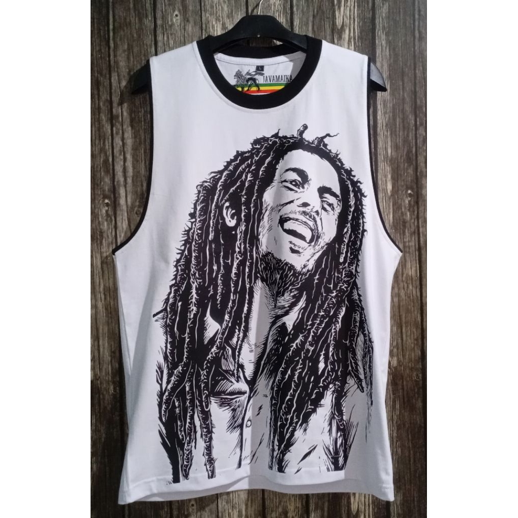 Kaos Singlet Bob Marley Baju Lekbong Putih Roots Rebel Store