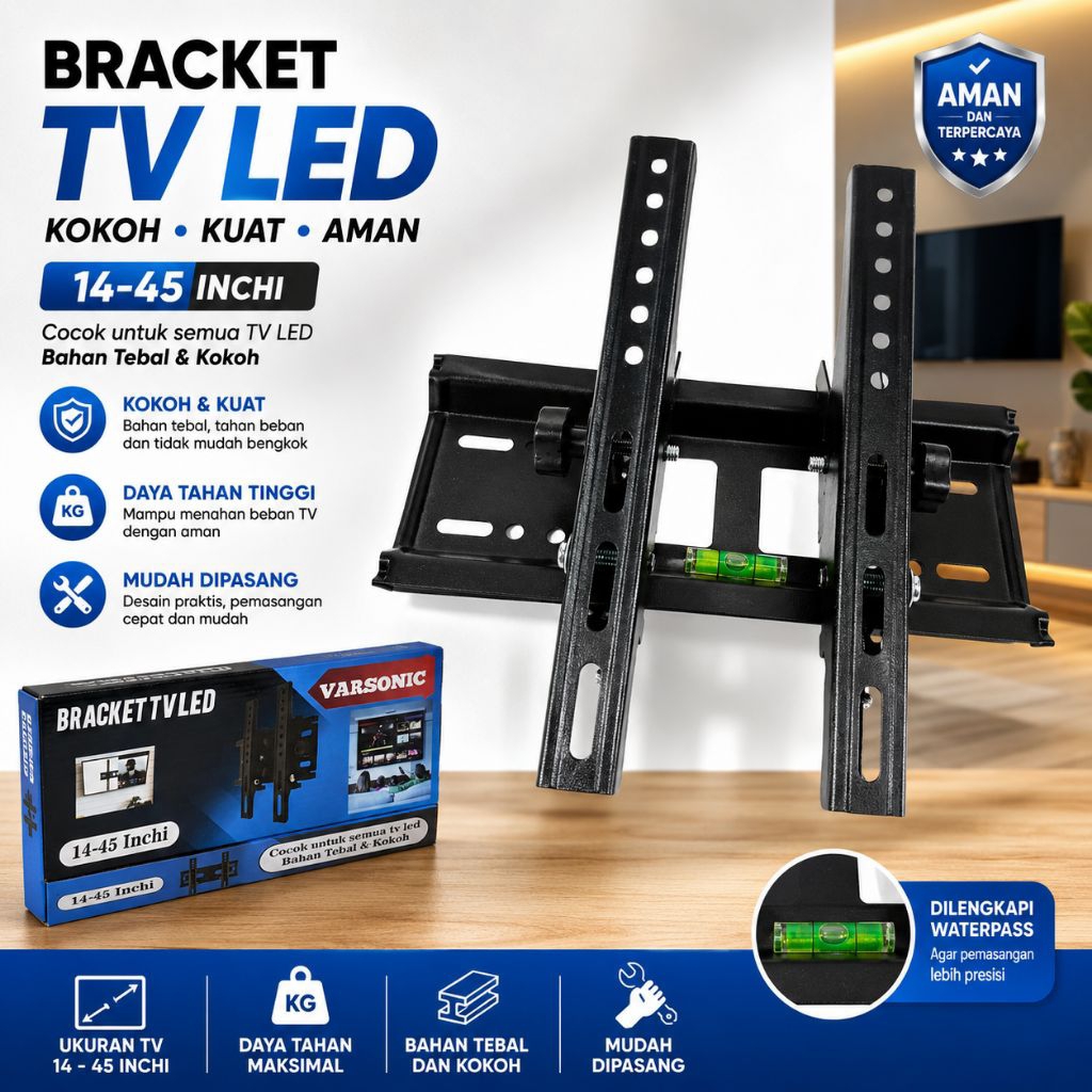Bracket TV 14"-45Inch Universal Full Besi Hitam VARSONICBracket TV 14"-45Inch
