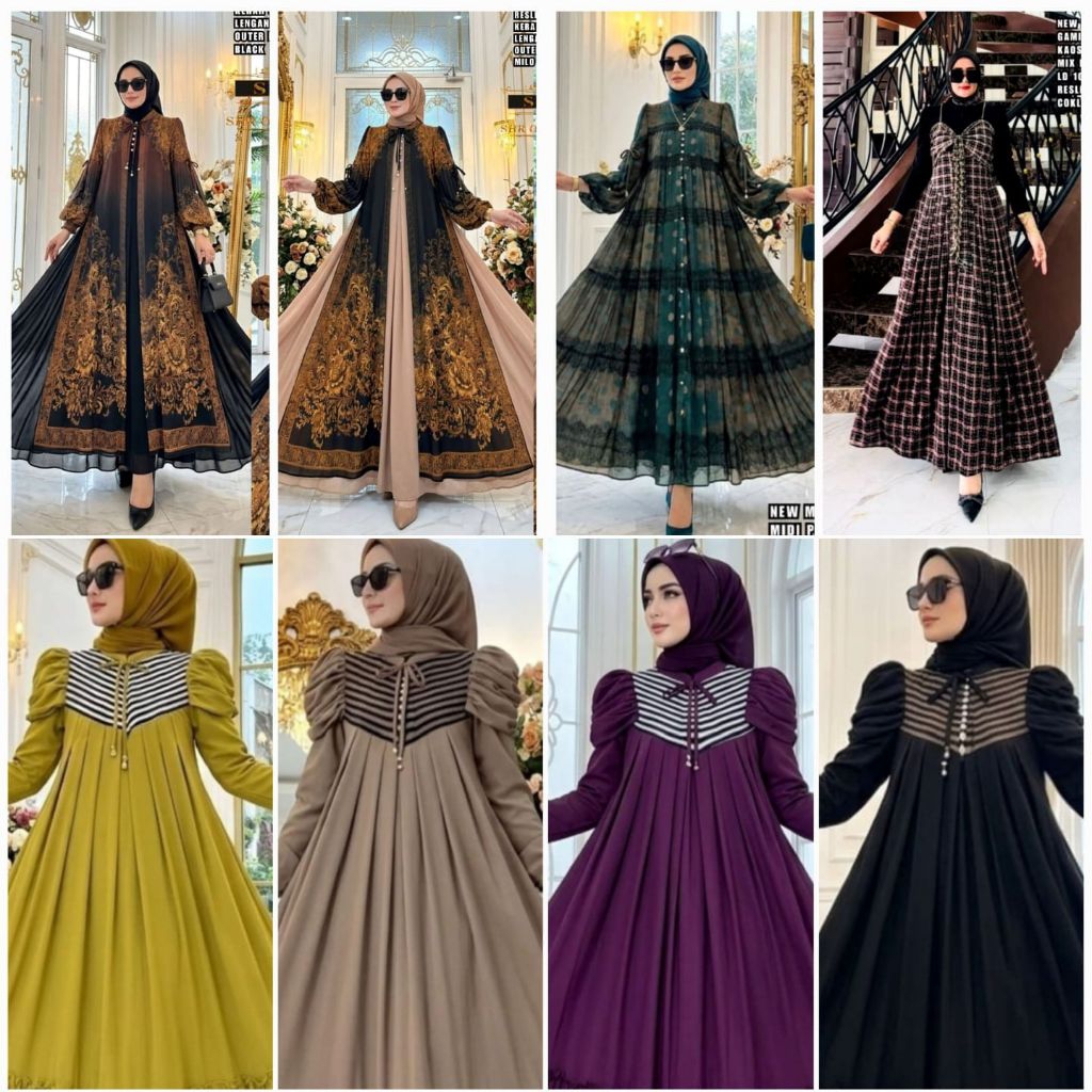 COD !!! NEW SHR ORI DRESS MAXI GAMIS MIDI LANGSING KEMBEN SET OUTER POLKADOT GRADASI DADA SALUR ZIPP