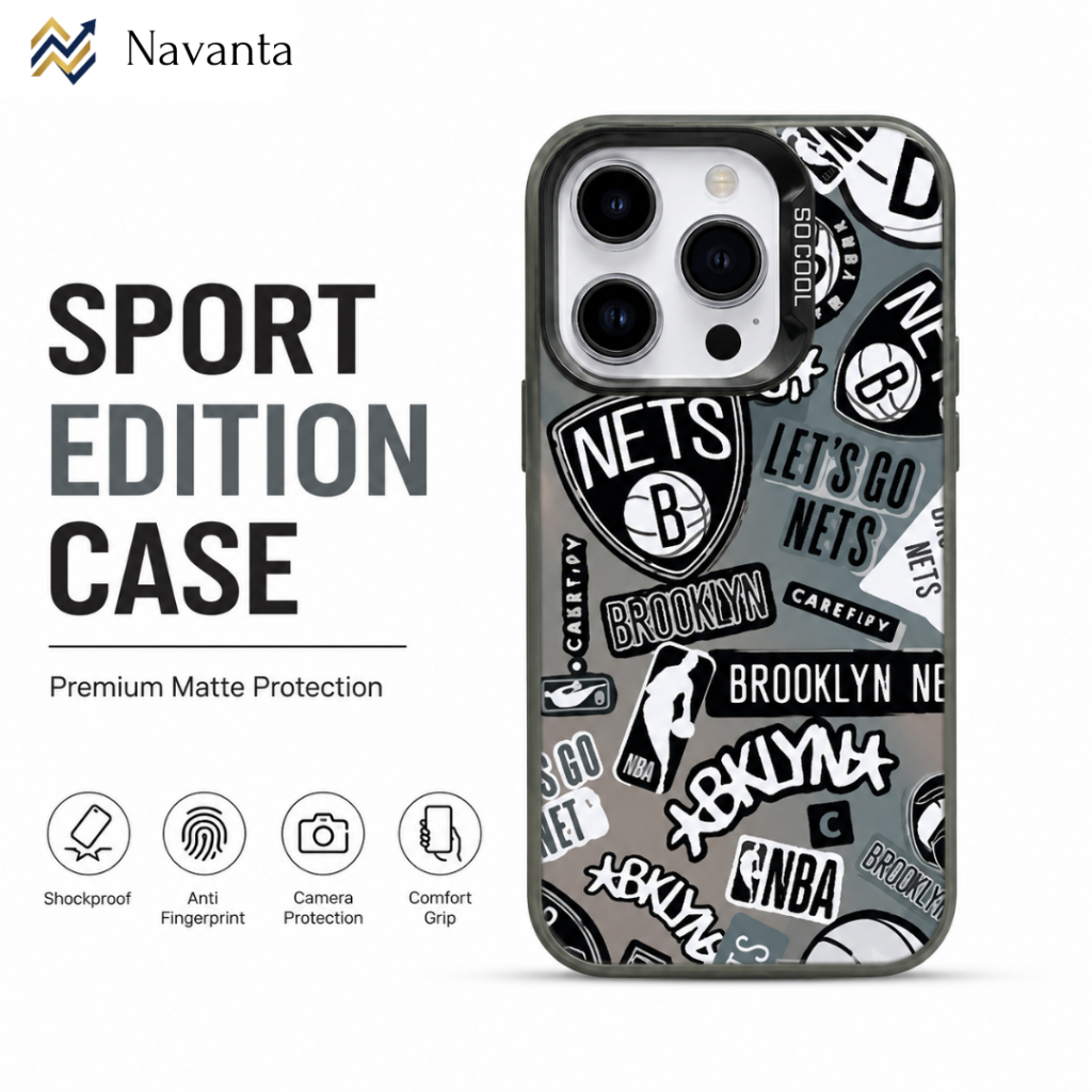 Case iPhone Premium Motif Brooklyn Nets Matte Anti Fingerprint Shockproof Camera Protection iPhone X