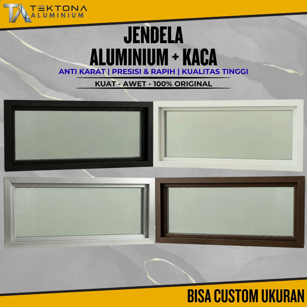 Jendela alumunium kaca mati/boven tanpa bukaan ukuran 50x80(hitam,putih,coklat,silver)