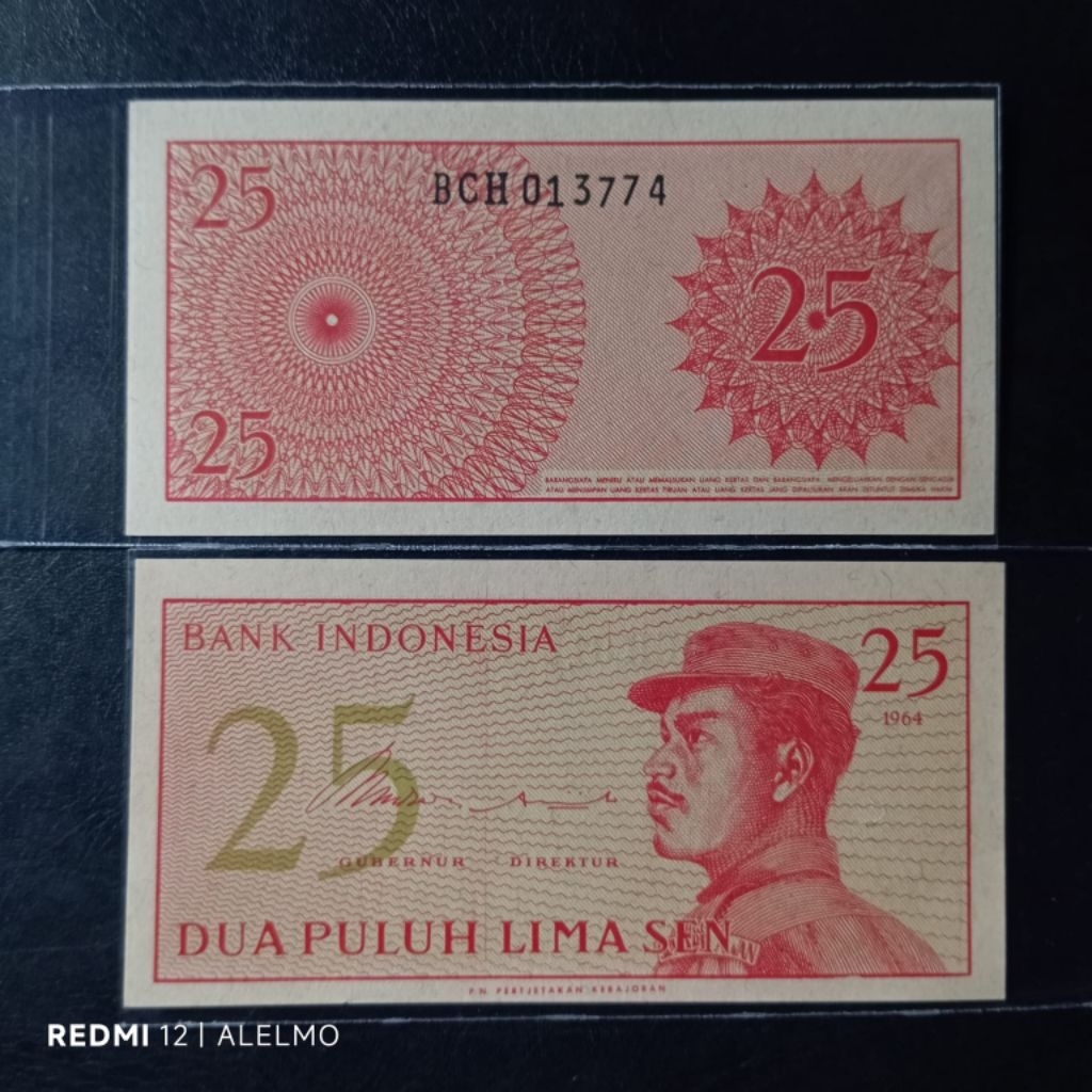 uang kertas 25 sen sukarelawan tahun 1964 baru asli