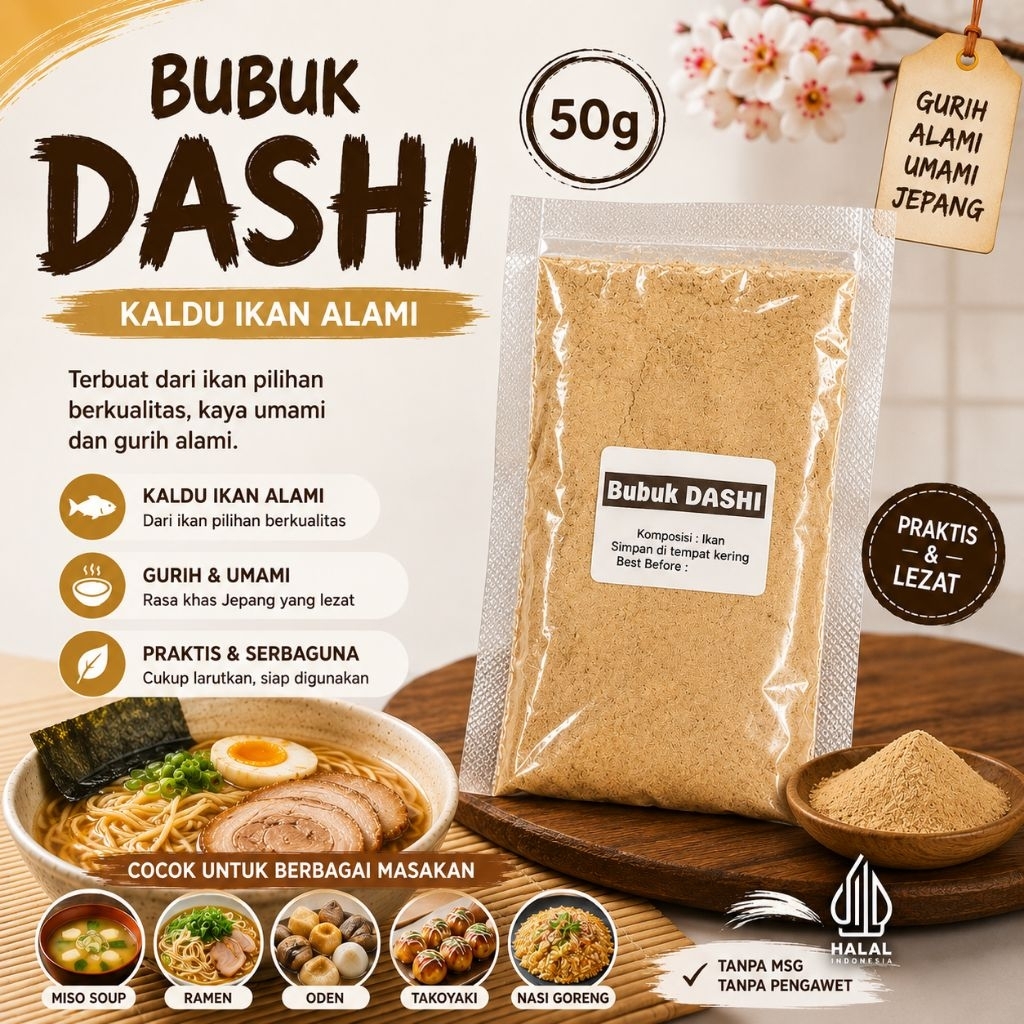 Bubuk Dashi 50g Original | Kaldu Ikan Jepang Bubuk, Gurih Umami Alami untuk Ramen, Miso Soup & Aneka